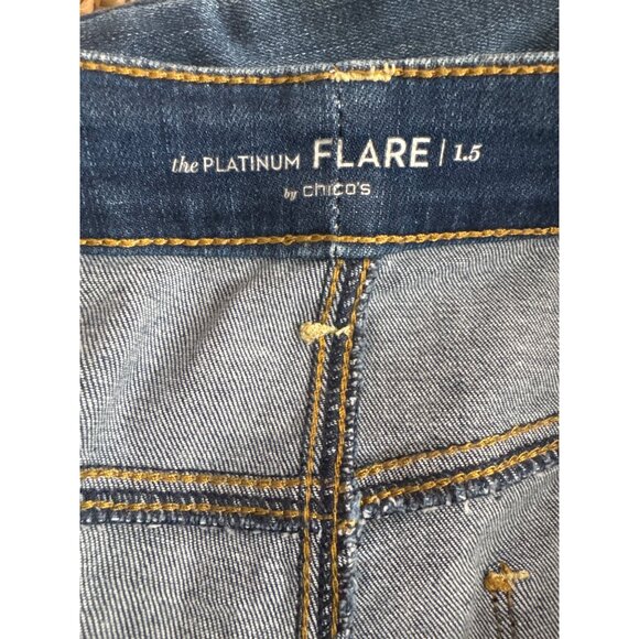 Chicos 1.5 Platinum Flare Jeans Size 10 Blue Denim Cotton stretch, medium wash - Picture 5 of 5
